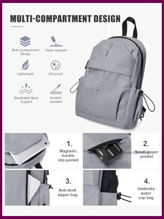 Small Sling Crossbody Backpack for Hiking with USB Port, Lightweight main image 4